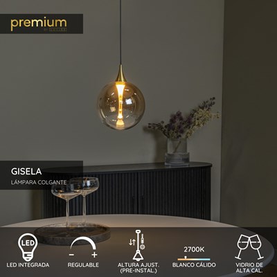 Lucide GISELA - Lámpara colgante - Ø 16 cm - LED Regul. - 1x5W 2700K - Ámbar | Premium